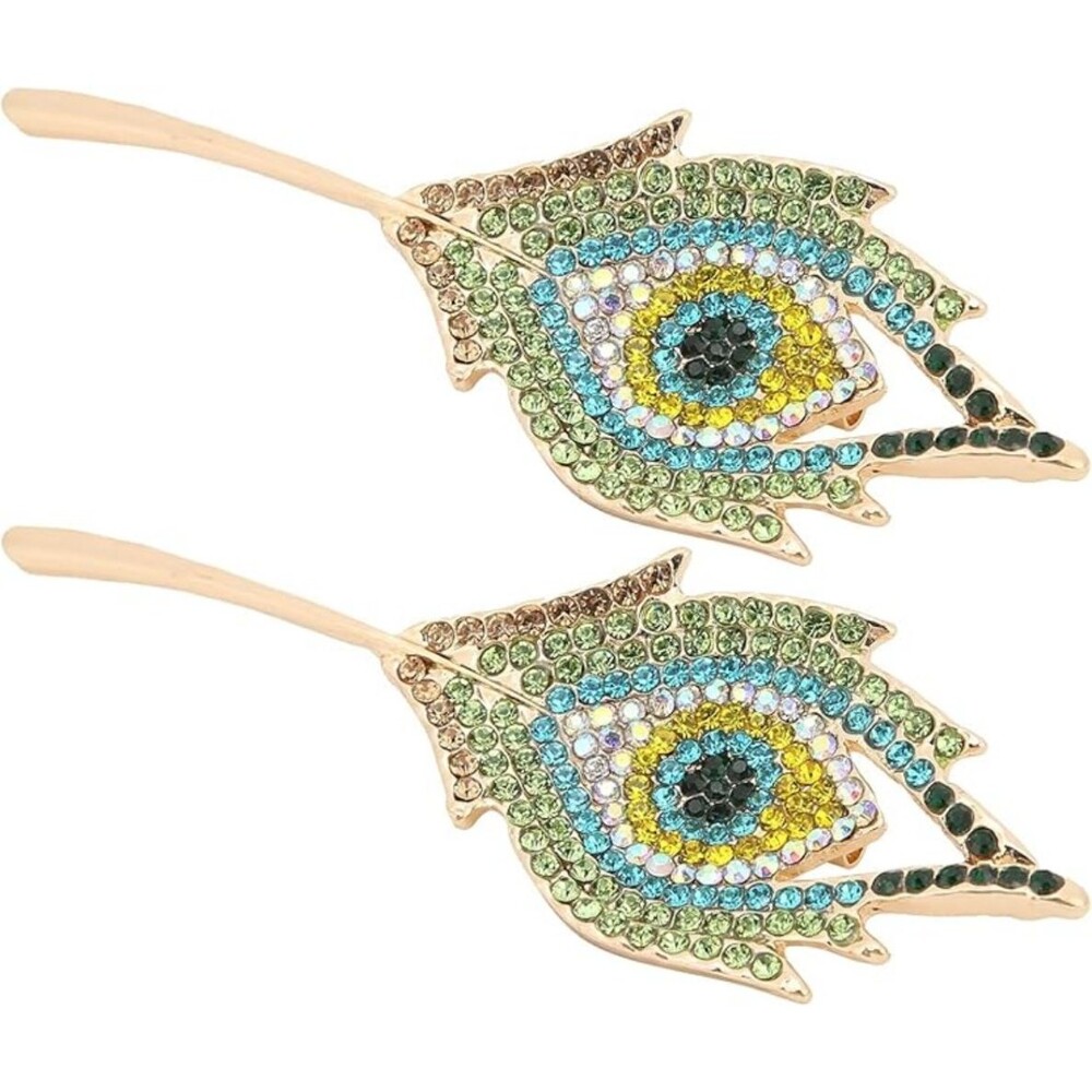 2Pcs Peacock Feather Shape Jewelry Fashion Pin Women's Brooch